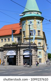 City Views, Facades Of Houses In The State Capital Munich, Bavaria, Germany, May 19, 2014, 