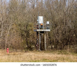 City Water Supply Well Pump Providing Water From Underground Aquifer Next To The Sangamon River