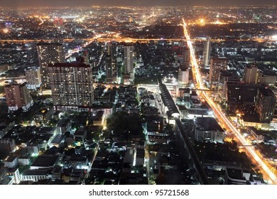 Cityscape of Bangkok Aerial View at Night in bangkok, Thailand