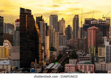 cityscape of Bangkok city skyline with sunset sky background, Bangkok city is modern metropolis of Thailand and favorite of tourists