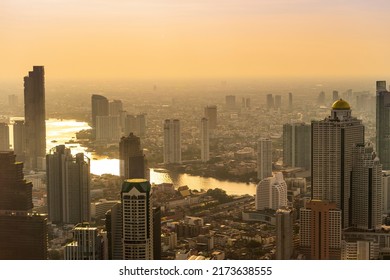 Cityscape of Bangkok city skyline with sunset sky background, Bangkok city is a modern metropolis of Thailand and a favorite of tourists	