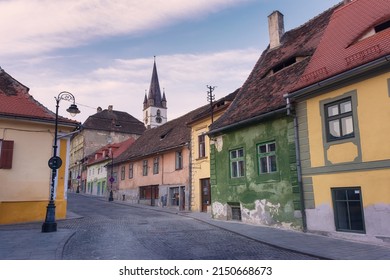 Cityscape with beautiful old buildings in historical center of Sibiu town Transylvania, Romania, Europe