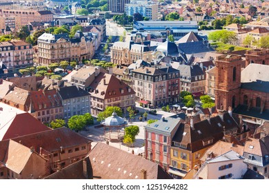 Cityscape of Belfort with Market Square in spring