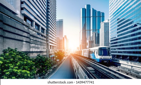 Cityscape Of BTS Sky Train In Bangkok Thailand