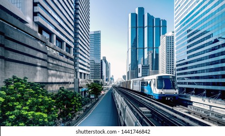 Cityscape Of BTS Sky Train In Bangkok Thailand