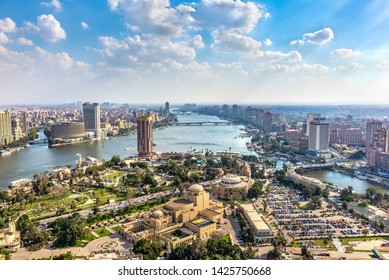 Cityscape of Cairo on river Nile, view from above. Egypt