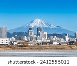 The cityscape of the center of Shizuoka City, Shizuoka Prefecture and Mt. Fuji,
