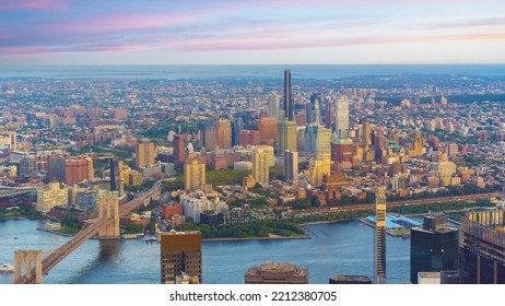 Cityscape Of Downtown Brooklyn Skyline  From Manhattan New York City At Sunset  