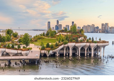 Cityscape of downtown Manhattan skyline with the Little Island Public Park in New York City at sunrise - Shutterstock ID 2326027969