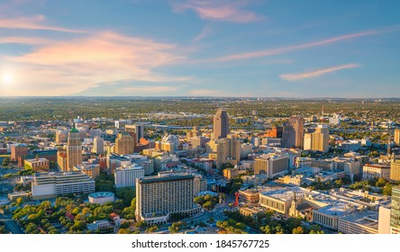 Cityscape Of  Downtown San Antonio In Texas, USA At Sunset