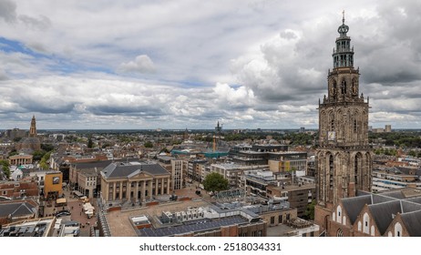 Cityscape Dutch city Groningen with Martinitower market square Grote Markt