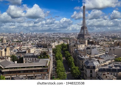 Cityscape And The Eifel Tower In Paris, France, Seen From The Top Of The Arc De Triiomphe