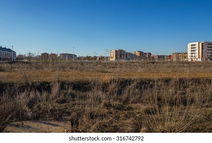 Cityscape estate or housing development, with empty lots to build 