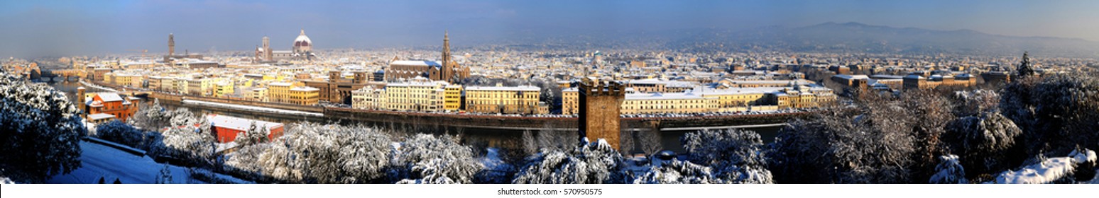 Cityscape Of Florence In Winter With Snow, Italy