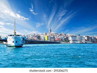 Cityscape with Galata Tower over the Golden Horn in Istanbul, Turkey