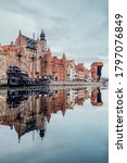 Cityscape of Gdansk old town on the river Motlawa. Old Town of Gdansk, Poland.