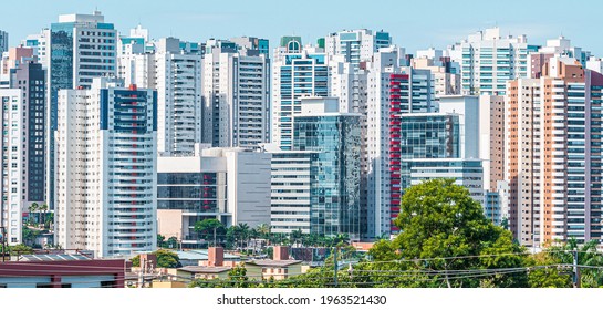 Cityscape of Gleba Palhano neighborhood at Londrina city, PR, Brazil. High density area of commercial and residential buildings. Brazilian city known as Little London, in honor to London city.