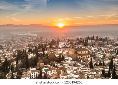 Cityscape Of Granada By Sunset