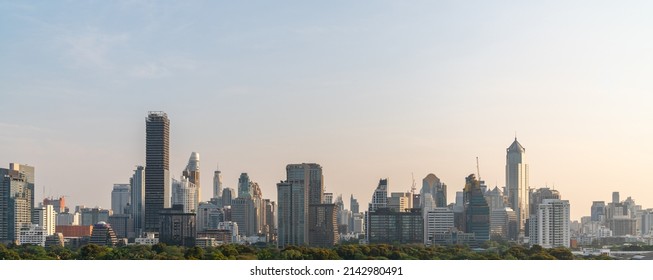 Cityscape And High-rise Buildings In Metropolis City Center . Downtown Business District In Panoramic View .