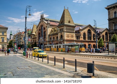 Cityscape with historical market hall in Budapest, Hungary