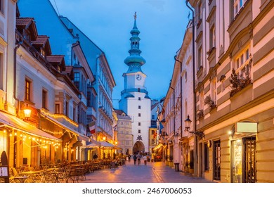 Cityscape image of downtown Bratislava skyline, capital city of Slovakia at sunset