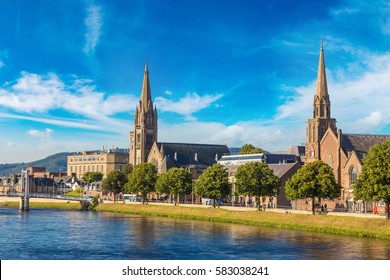 Cityscape Of Inverness, Scotland In A Beautiful Summer Day, United Kingdom