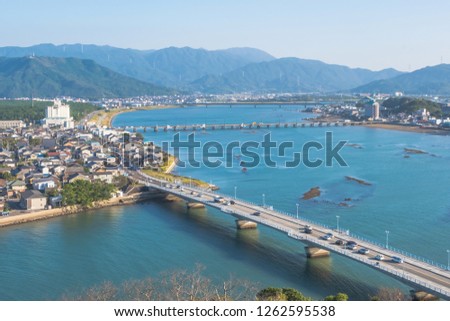 Cityscape of Karatsu city, panorama view, Saga, Kyushu, Japan