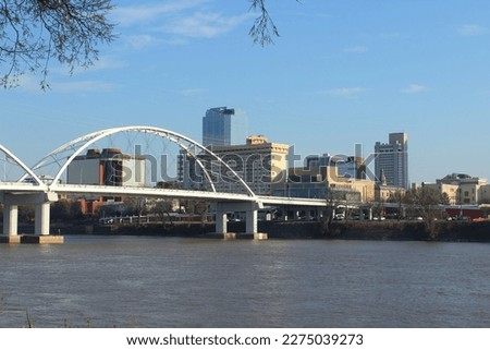 The Cityscape of Little Rock, Arkansas with the view of the Broadway Bridge and the Arkansas River