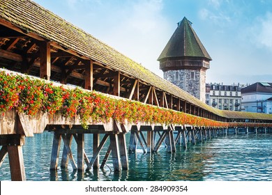 Cityscape Of Lucerne With Chapel Bridge, Switzerland