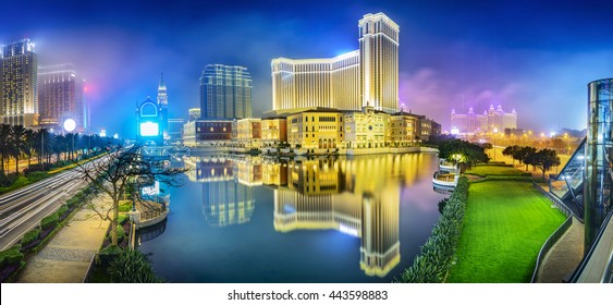 Cityscape Of Macao At Night. Located In Macao.