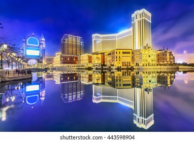 Cityscape Of Macao At Night. Located In Macao.