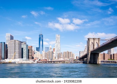 The cityscape of Manhattan on the riverside in New York, the USA during daytime