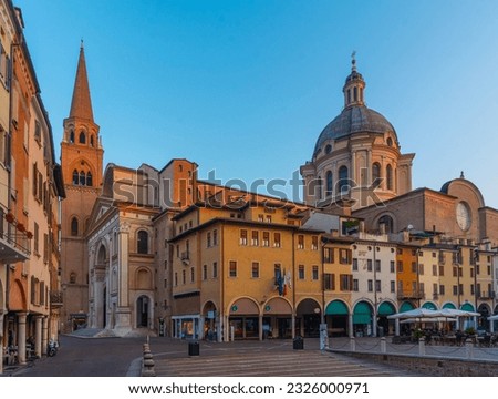Cityscape of Mantua overlooked by Basilica di Sant'Andrea.