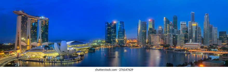 Cityscape of The Marina Bay Sand and Singapore City from roof top building
