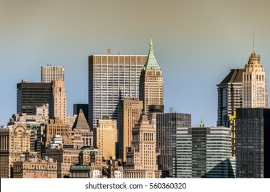 Cityscape Of Mid Town Manhattan In New York City, In A Sunny Day.