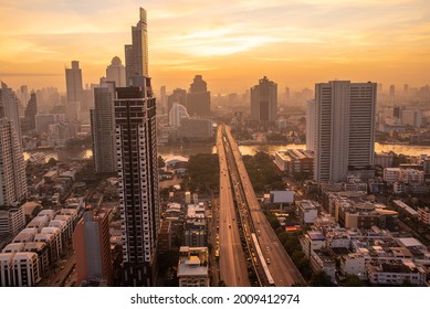 Cityscape in middle of Bangkok,Thailand.Bangkok city view at sunrise 