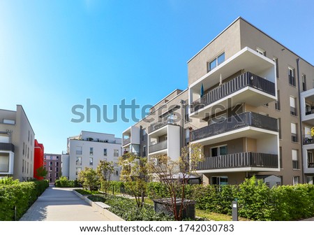 Cityscape with modern apartment buildings in a new residential area in the city, Concept for construction industy, estate agent and sale of condominiums