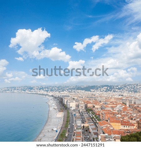 cityscape of Nice with beach and sea, cote dAzur, France