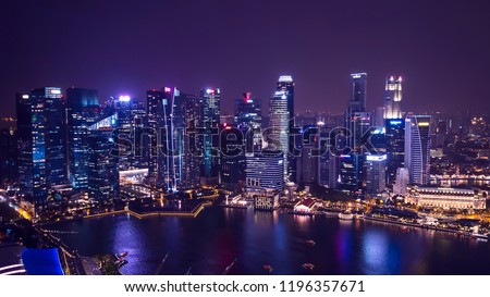 Cityscape night light view of Singapore skyline at twilight time