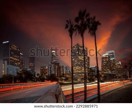 Cityscape in night time in Los angeles with road and highway, LA city, USA, united states of america