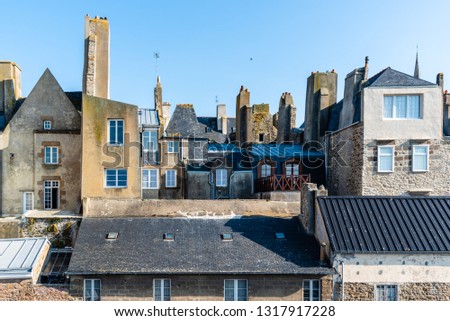 Cityscape of old house roofs in Saint Malo. Brittany, France, Europe