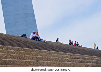 Cityscape. People relax under Arch. Created in St. Louis, MO, May 30, 2021 - Shutterstock ID 2054660171