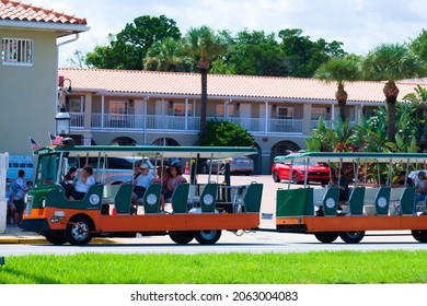 Cityscape. People Tour St Augustine On Trolley Ride. Created In St. Augustine, FL, August 8, 2021.