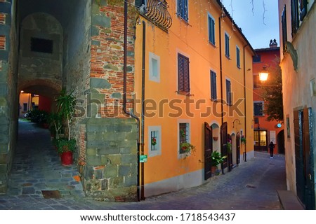 cityscape of the picturesque Italian village of Montecarlo in the province of Lucca in Tuscany