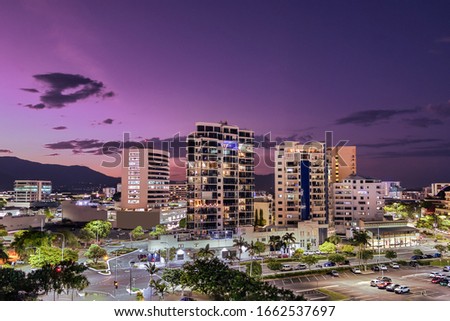 Cityscape at the Port of Cairns at dusk in Queensland, Australia.