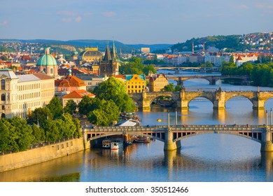 Cityscape Of Prague At Sunset Time In Summer