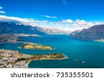 Cityscape of queenstown with lake Wakatipu from top, new zealand, south island