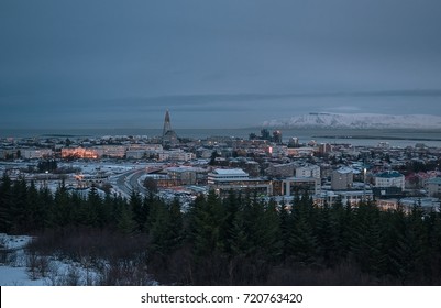 Cityscape Of Reykjavik, Iceland, At Christmas At Dawn