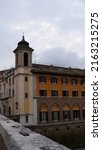 Cityscape of Rome, Italy historic city with church tower bell in summer