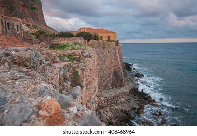Cityscape  with seaview at medieval town of Monemvasia, Peloponnese, Greece